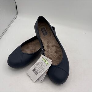 NWT Crocs Olivia II Ballet Flats Women's Size 10 Navy Blue Faux Fur Lined